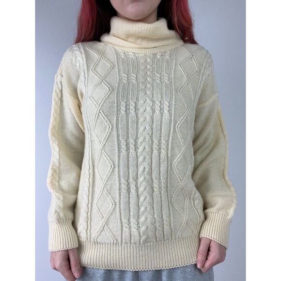 Vintage Cream Lady Anne Cable Knit Turtleneck Sweater - Picture 1 of 3